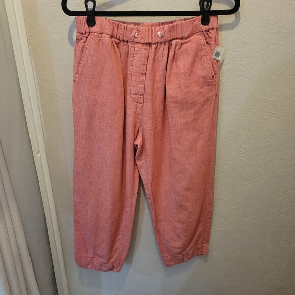 Free People Washed Red Cotton Linen Blend Crop Lounge Pants - Picture 1 of 3